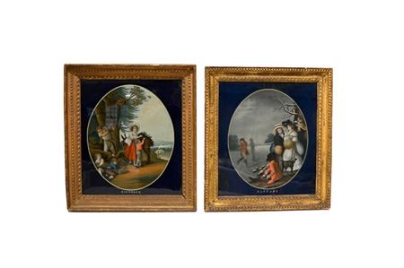 Collection Of Seven Chinese Export Reverse Glass Paintings