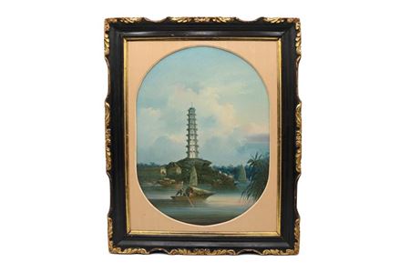 River View with Pagoda; Sunset Landscape (2)