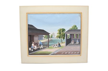 Pair Of China Trade Paintings Depicting Scenes From Porcelain Factories