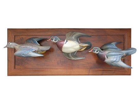 Three full-size flying woodducks (mounted on single backboard) by Josh Brewer - Auction record, sale price, and art valuation. Compare with similar artists and explore comparable artworks.