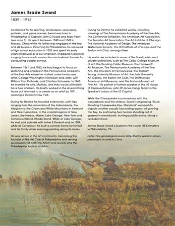 Duck Shooting: Chesapeake Bay by James Sword - Auction record, sale price, and art valuation. Compare with similar artists and explore comparable artworks.