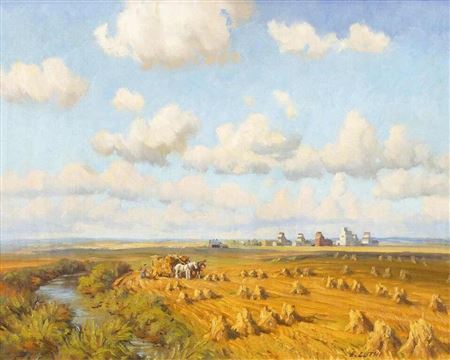 IN THE HARVEST FIELDS, NEAR SIMPSON by Ernest Luthi - Auction record, sale price, and art valuation. Compare with similar artists and explore comparable artworks.