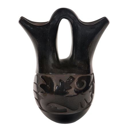 Santa Clara carved blackware wedding vase