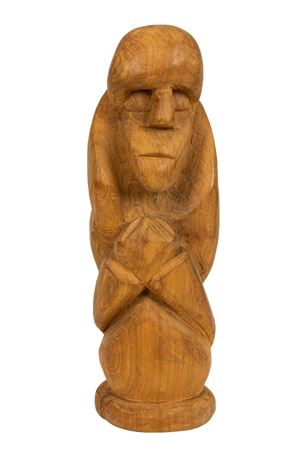 ABSTRACT CARVED WOOD SCULPTURE OF A KNEELING FIGURE