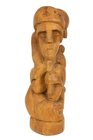 ABSTRACT CARVED WOOD FIGURAL GROUP: FAMILY