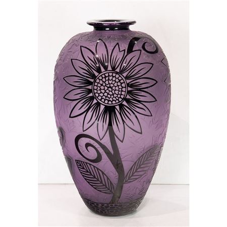 BLACK CASED CUT TO AMETHYST GLASS VASE: SUNFLOWER BEE