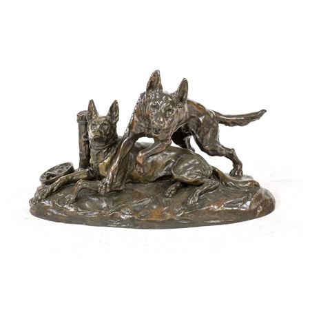 Two Chained Shepherd Dogs by Henri Perre - Auction record, sale price, and art valuation. Compare with similar artists and explore comparable artworks.