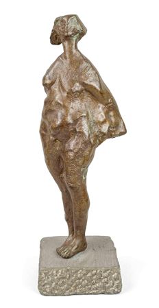 Standing female figure in flowing coat