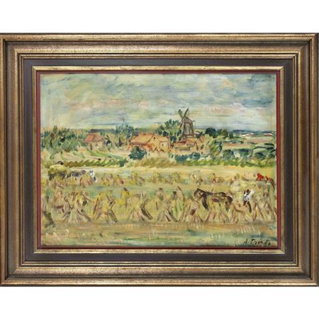 Summer landscape with corn crocks