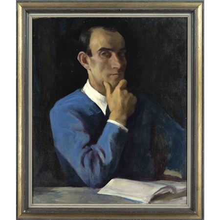 Self-portrait in blue jacket