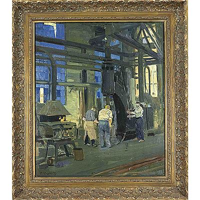 Worker at the forge hammer in the Leuna plant 1929 by Fritz Bersch - Auction record, sale price, and art valuation. Compare with similar artists and explore comparable artworks.