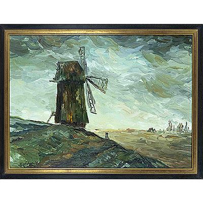 Impressionistic Landscape with Windmill during an approaching storm