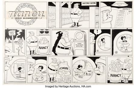 Ernie Bushmiller Nancy Sunday Comic Strip Original Art dated 12-19-43 (United Feature Syndicate, 1943) by Ernie (Ernest Paul) Bushmiller - Auction record, sale price, and art valuation. Compare with similar artists and explore comparable artworks.