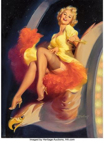 Sample artwork by William Edward (Bill) Medcalf (1920 - 2005), known for pin-up girl illustrations, landscape and portrait painting, engraving - View similar artists and auction records