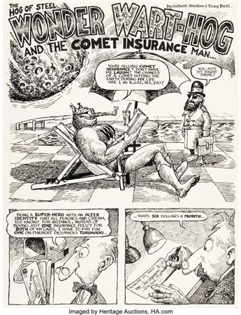 Gilbert Shelton Drag Cartoons #46 Complete 5-Page Story "Wonder Wart-Hog and the Comet Insurance Man" Original Art (Millar Publ., 1967)