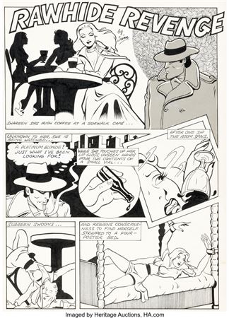 Trina Robbins Wet Satin #1 Complete 5-Page Story "Rawhide Revenge" Original Art (Kitchen Sink Press, 1976)