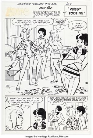 Josie and the Pussycats #45 Complete 5-Page Story "Pussy Footing" First Pussycats Original Art (Archie, 1969)