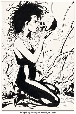 Kevin Nowlan Death Gallery Pin-Up Original Art with Preliminary and Color Guide (Vertigo, 1994)