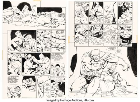 Frank Miller and Klaus Janson Batman: The Dark Knight Returns #3 Story Page 45-46 Iconic Joker Death Original Art (DC, 1986) by Frank Miller - Auction record, sale price, and art valuation. Compare with similar artists and explore comparable artworks.