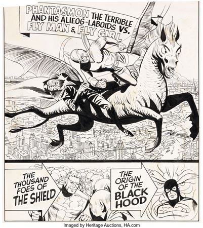 Paul Reinman Fly Man #35 Cover Original Art, Color Guide, and Printer's Proof (Archie/Mighty Comics Group, 1966)