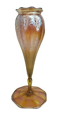 Favrile Footed Floriform Vase Iridescent Art Glass