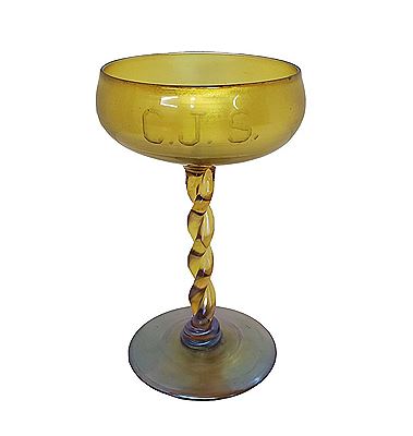 Favrile Twisted Stem Champagne Art Glass Iridescent