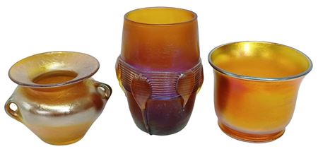 Toothpick Holder, Iridescent Glass Vases (3)