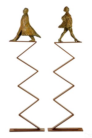 A pair of monumental patinated bronze statues