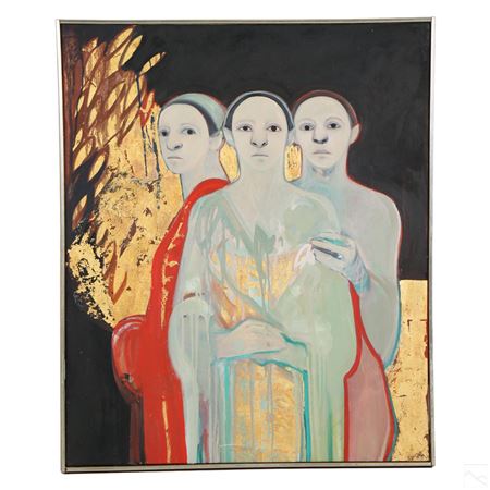 "Three Women in Green and Red."