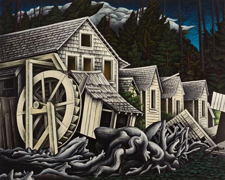 Abandoned Village, Rivers Inlet, BC by Edward John (EJ) Hughes - Auction record, sale price, and art valuation. Compare with similar artists and explore comparable artworks.
