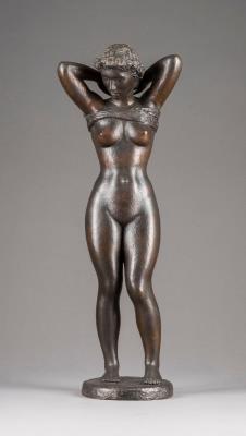 Standing female nude by Johan G C Galster - Auction record, sale price, and art valuation. Compare with similar artists and explore comparable artworks.