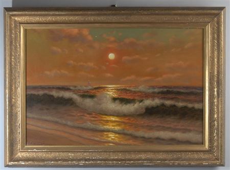 Seascape with Waves Along a Beach and Sailing Ships