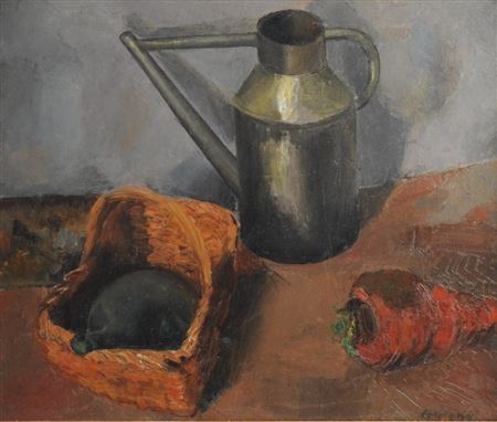 Still Life with Basket, Tin Jug, and Carrot
