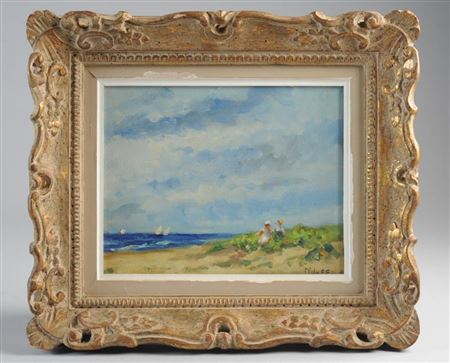 Beach Scene with Sailboats in Water