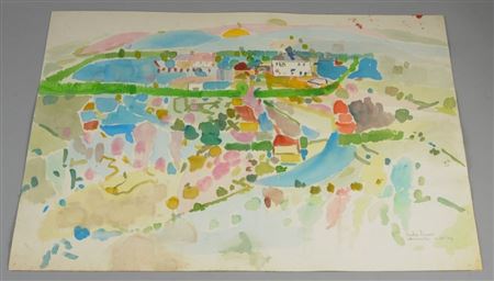 Landscape on one side, and a still life with fruit on the other (double sided)