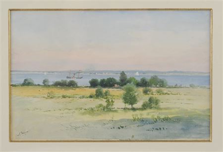 Pennsylvania landscape with river and steamboat.