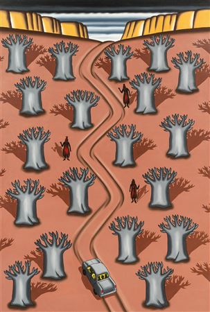 Crossing the Bandiagara Escarpment With Baobab Trees and Dogon Dancers , 1989