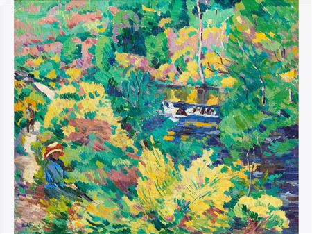 AUTUMN RIVERBANK, C. 1910