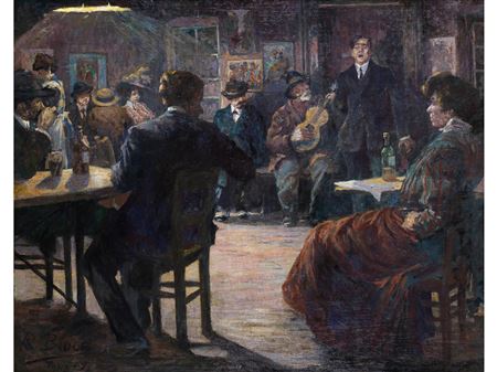 THE SINGER IN THE CAFÉ by Richard Bloos - Auction record, sale price, and art valuation. Compare with similar artists and explore comparable artworks.