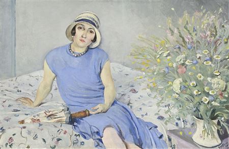 Portrait de femme en robe bleue
