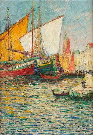 View of Venice with sailing boats