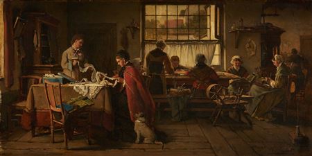 The workshop of the lacemakers.