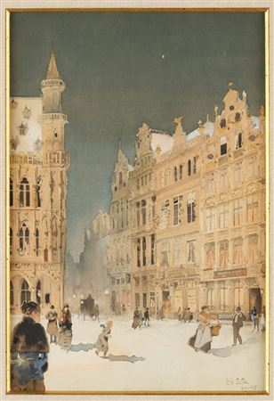 January evening in 1885 at the Grand Place in Brussels.