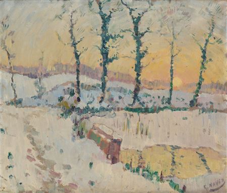 Sunset on a snowy landscape.