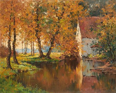 The house by the pond in autumn
