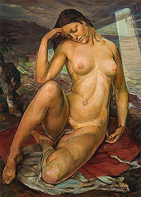 Sitting nude by the sea by Arthur Brusenbauch - Auction record, sale price, and art valuation. Compare with similar artists and explore comparable artworks.