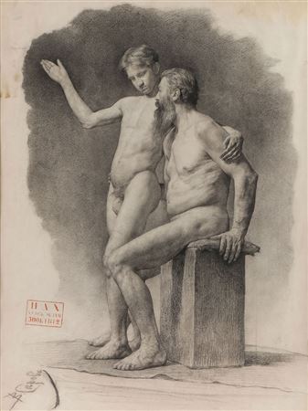 Academic Nude Study of a Man and Boy - circa 1880
