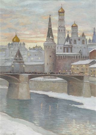 The Moscow Kremlin in Winter at Dusk