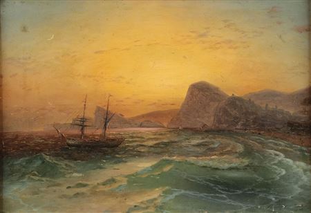 Ship off the Crimean Coast at Dusk