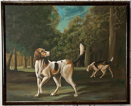 Two English Foxhounds In A Landscape